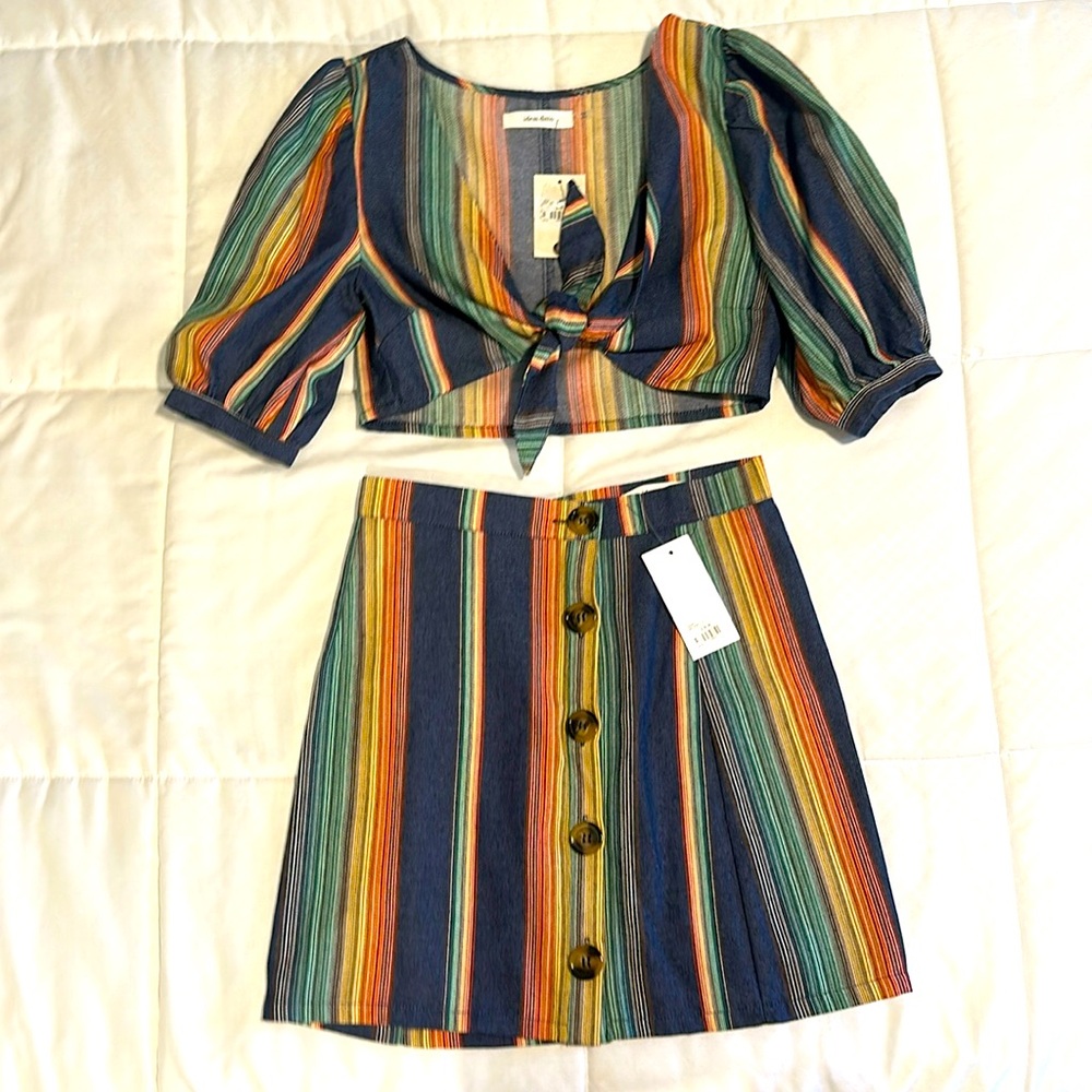 NWT Multicolor Crop top and skirt set.